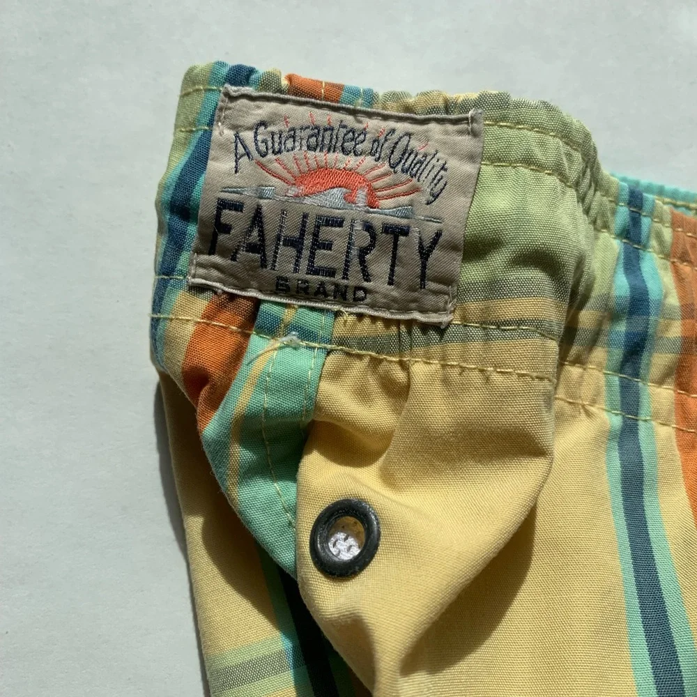 Faherty Men's Swim Trunks Yellow/Blue Plaid Size XL Mesh Lining Beach Vacation - Picture 4 of 7